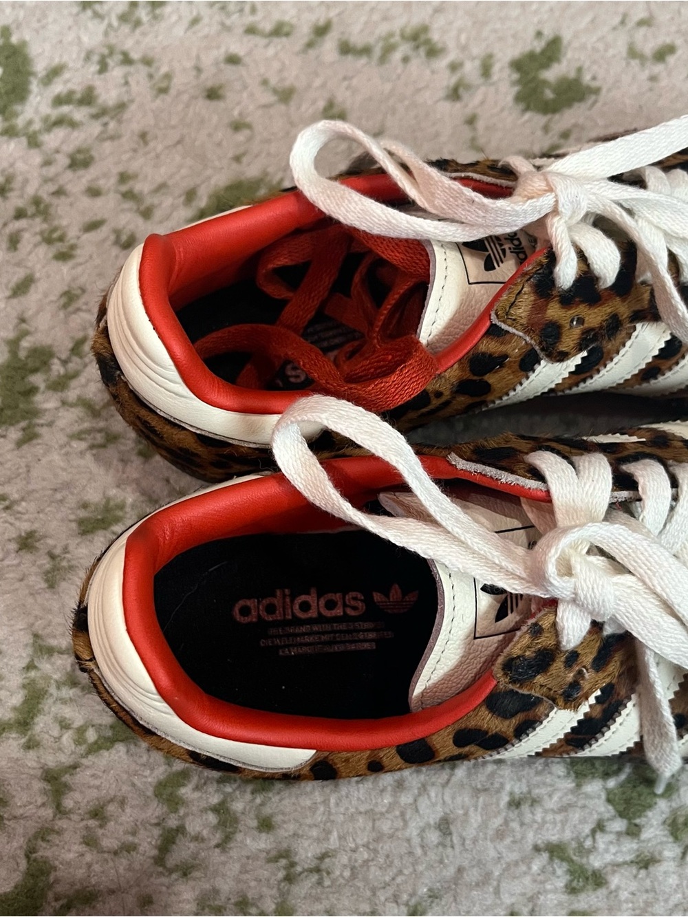 adidas Leopard Print Sneakers with White Stripes and Red Lining - Picture 5 of 6